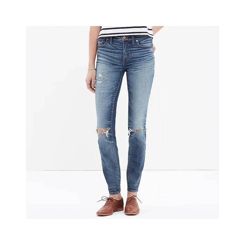 Madewell Womens 9" High-Riser Skinny Jeans: Torn-Knee Edition. Size 26